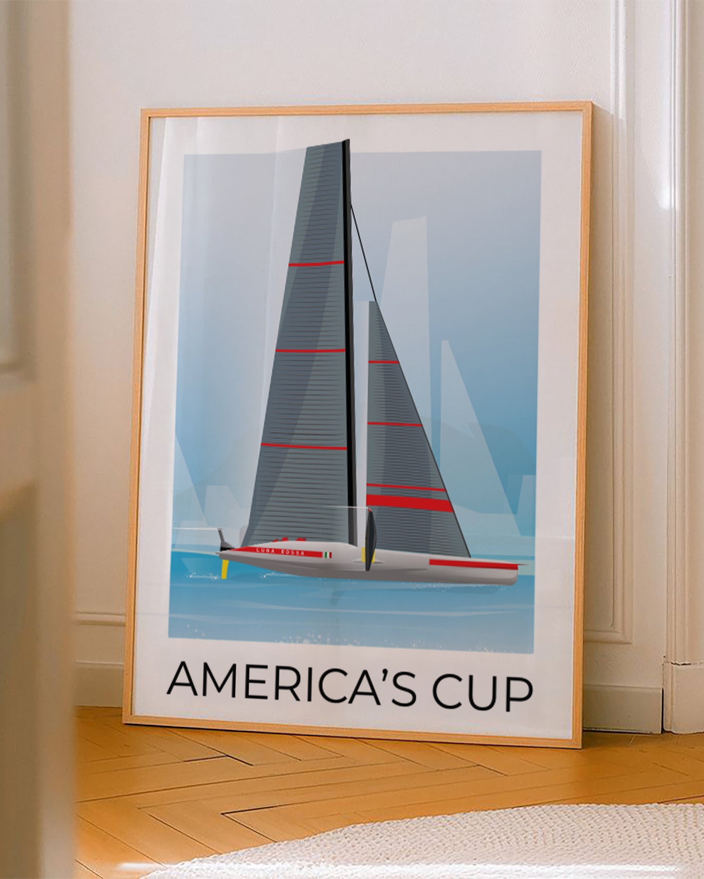 Affiche Luna Rossa America’s Cup avec voilier de course moderne