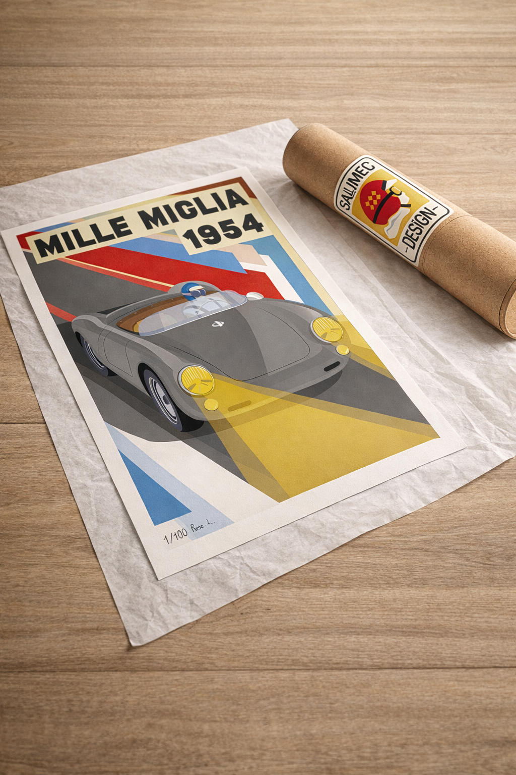 Affiche 550 Spyder Mille Miglia 1954 – Illustration automobile vintage