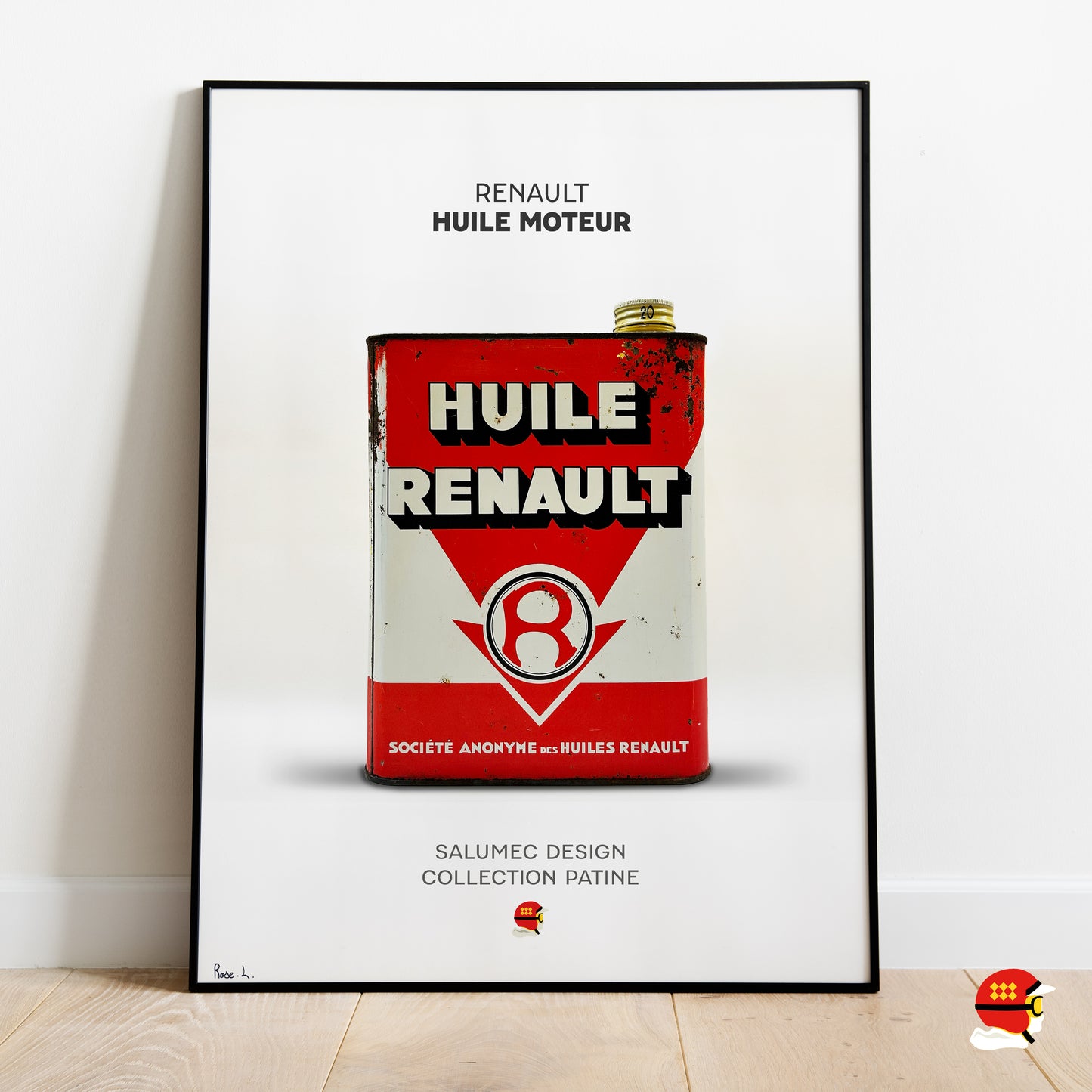 Affiche Huile Renault avec bidon d’huile ancien vintage