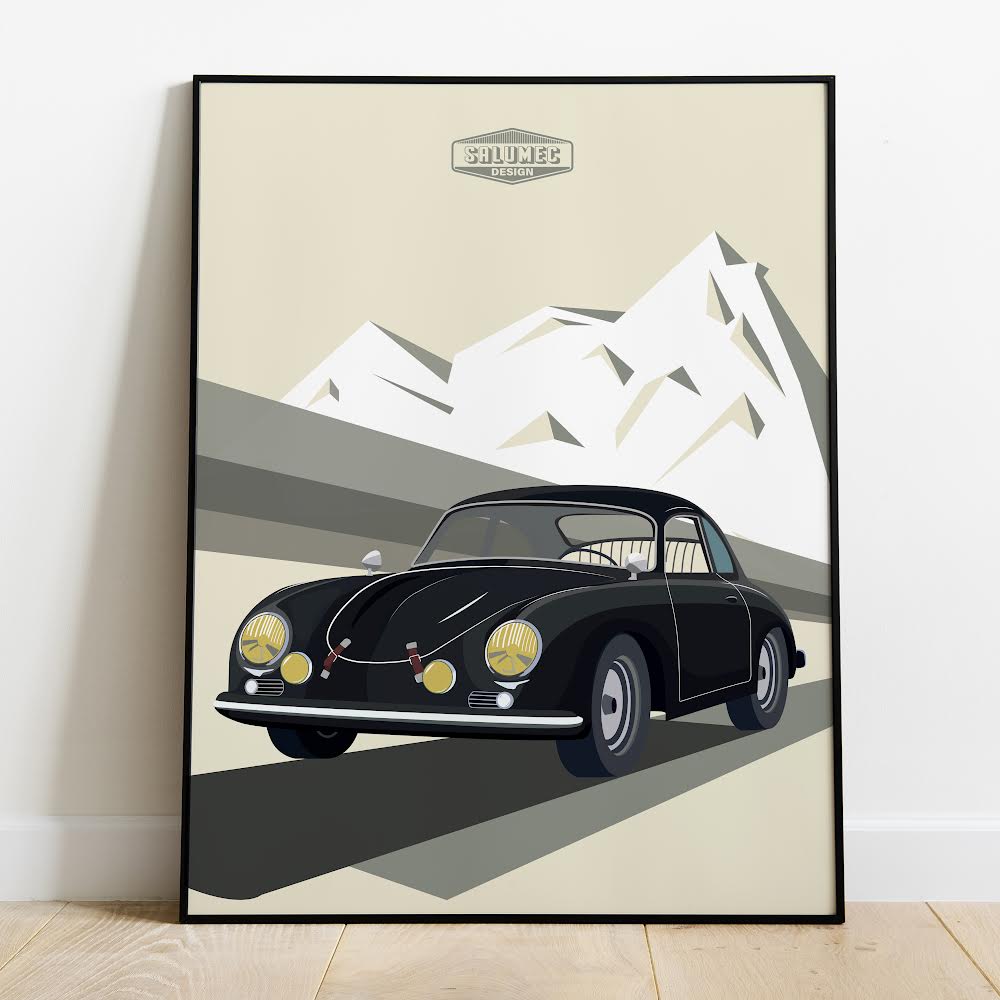 Affiche Porsche 356 (Noir/Ivoire/Rouge)