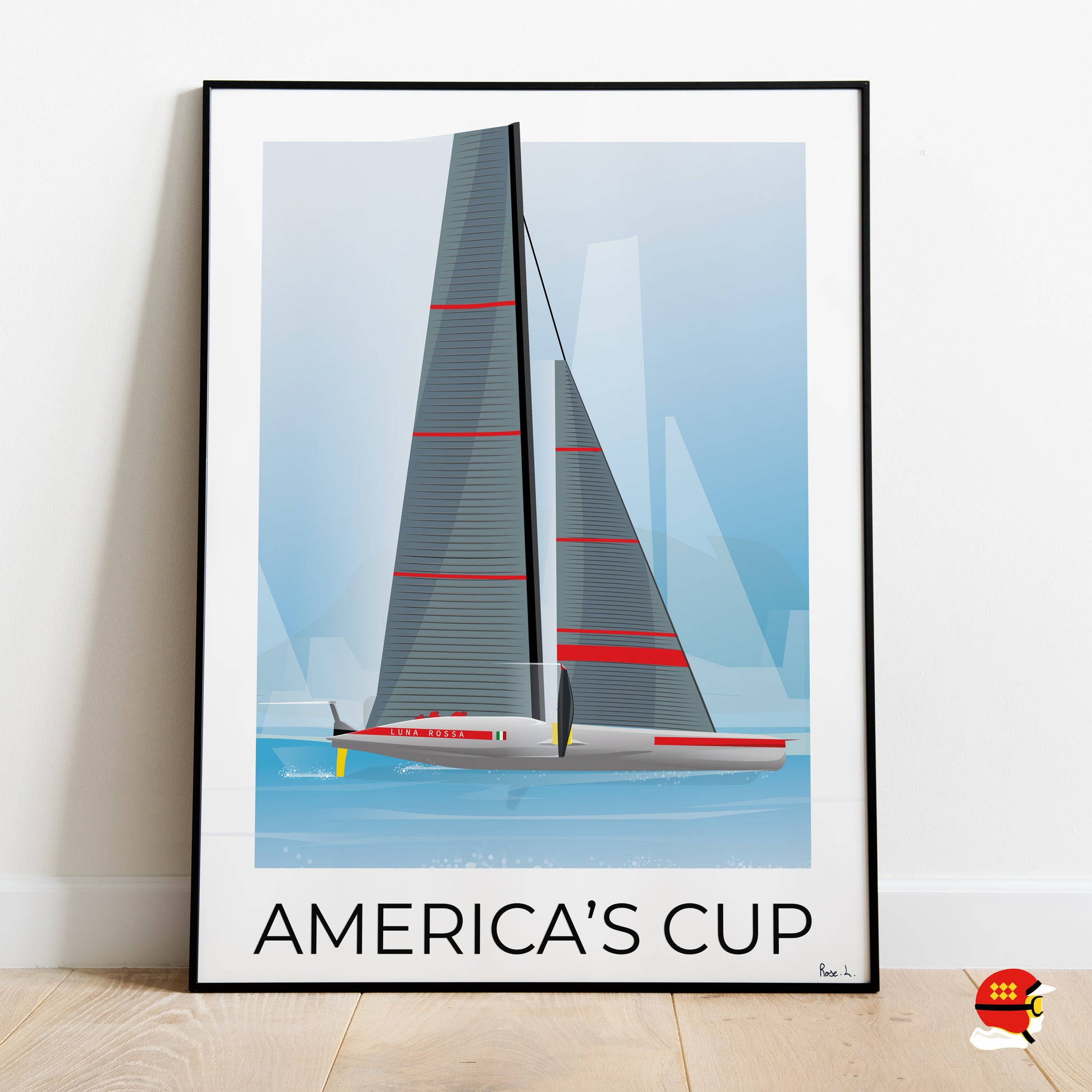 Affiche Luna Rossa America’s Cup avec voilier de course moderne