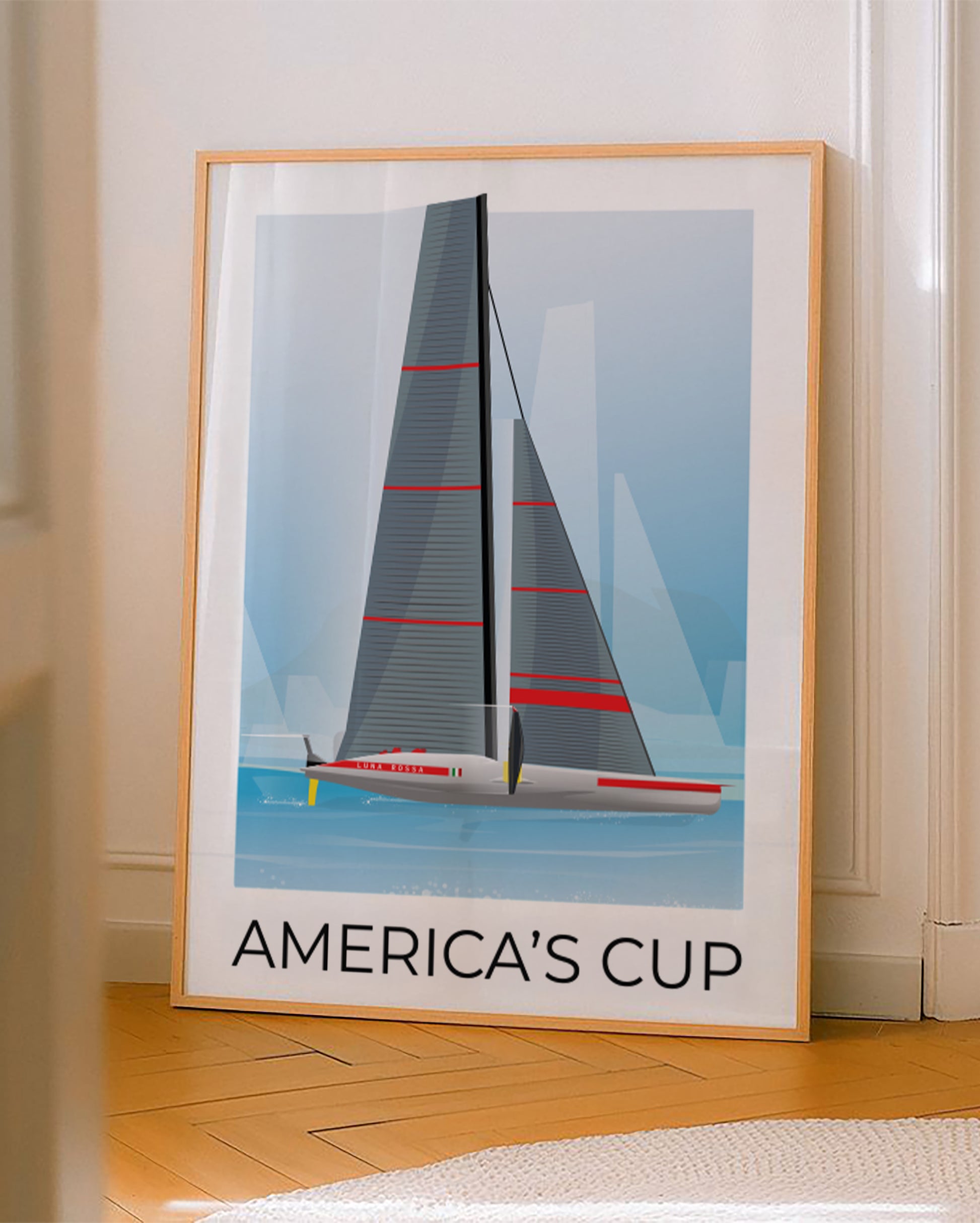Affiche Luna Rossa America’s Cup avec voilier de course moderne