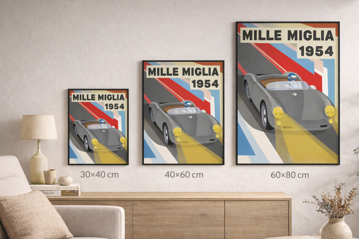 Affiche 550 Spyder Mille Miglia 1954 – Illustration automobile vintage