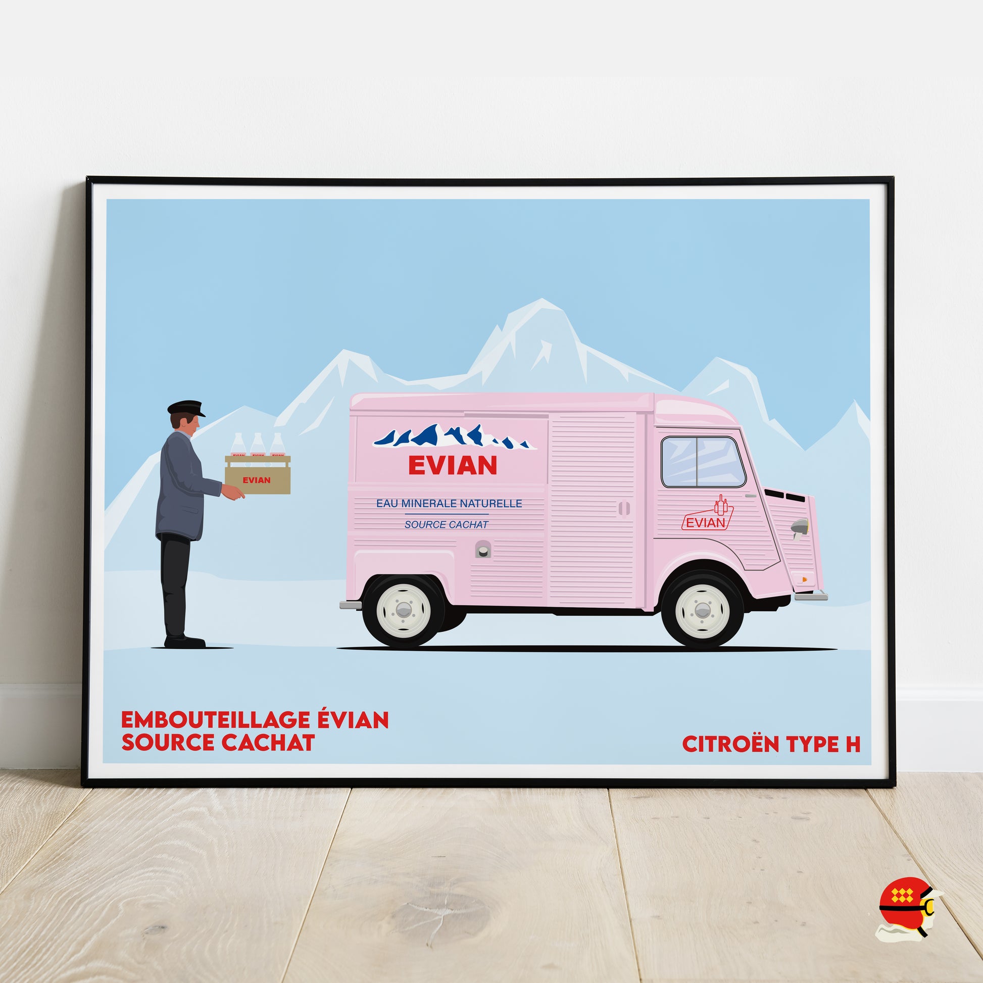 Affiche Évian Citroën Type H Source Cachat illustration vintage