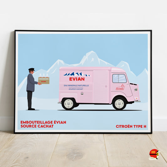 Affiche Évian Citroën Type H Source Cachat illustration vintage