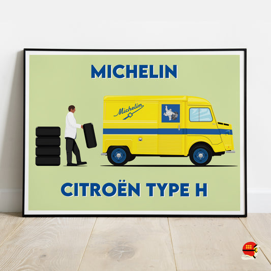 Affiche Michelin Citroën Type H illustration publicitaire vintage