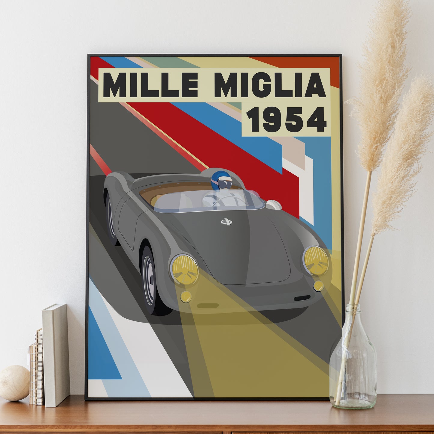 Affiche 550 Spyder Mille Miglia 1954 – Illustration automobile vintage