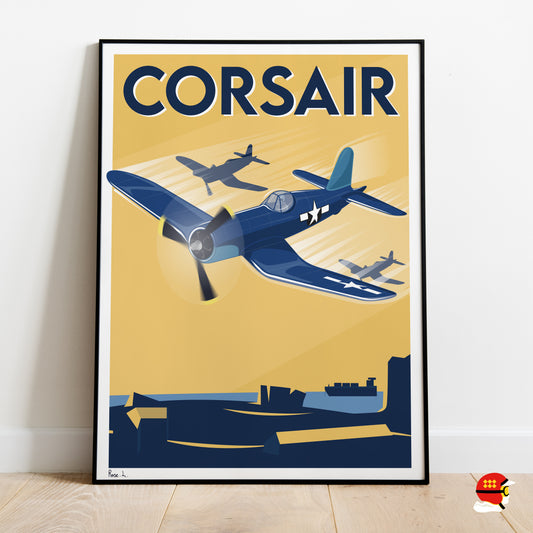 Affiche avion Corsair illustration aviation vintage

