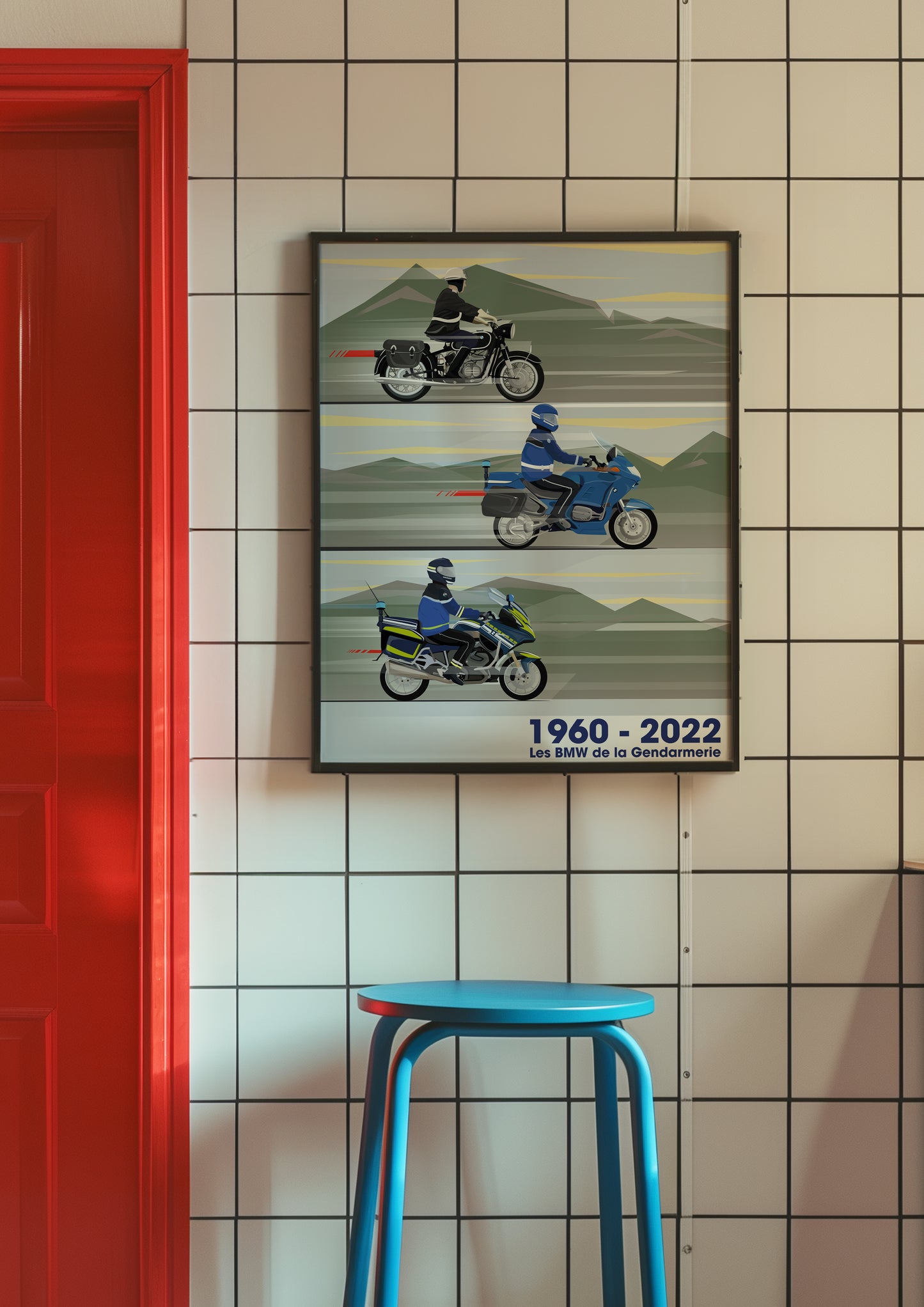 Affiche BMW Gendarmerie 1960-2022 – Évolution des motos de la Gendarmerie française