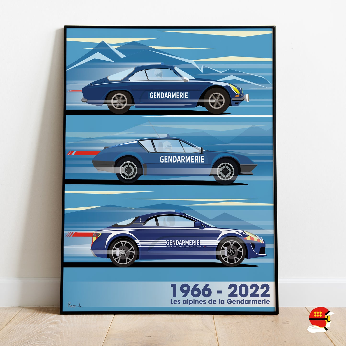 Affiche Alpine Gendarmerie 1966 2022 illustration automobile française