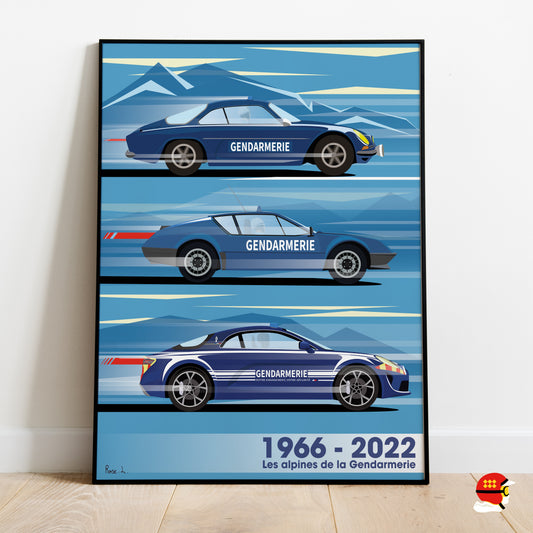 Affiche Alpine Gendarmerie 1966 2022 illustration automobile française