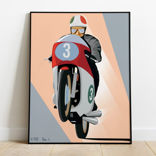 Affiche MV Agusta moto vintage illustration course italienne classique