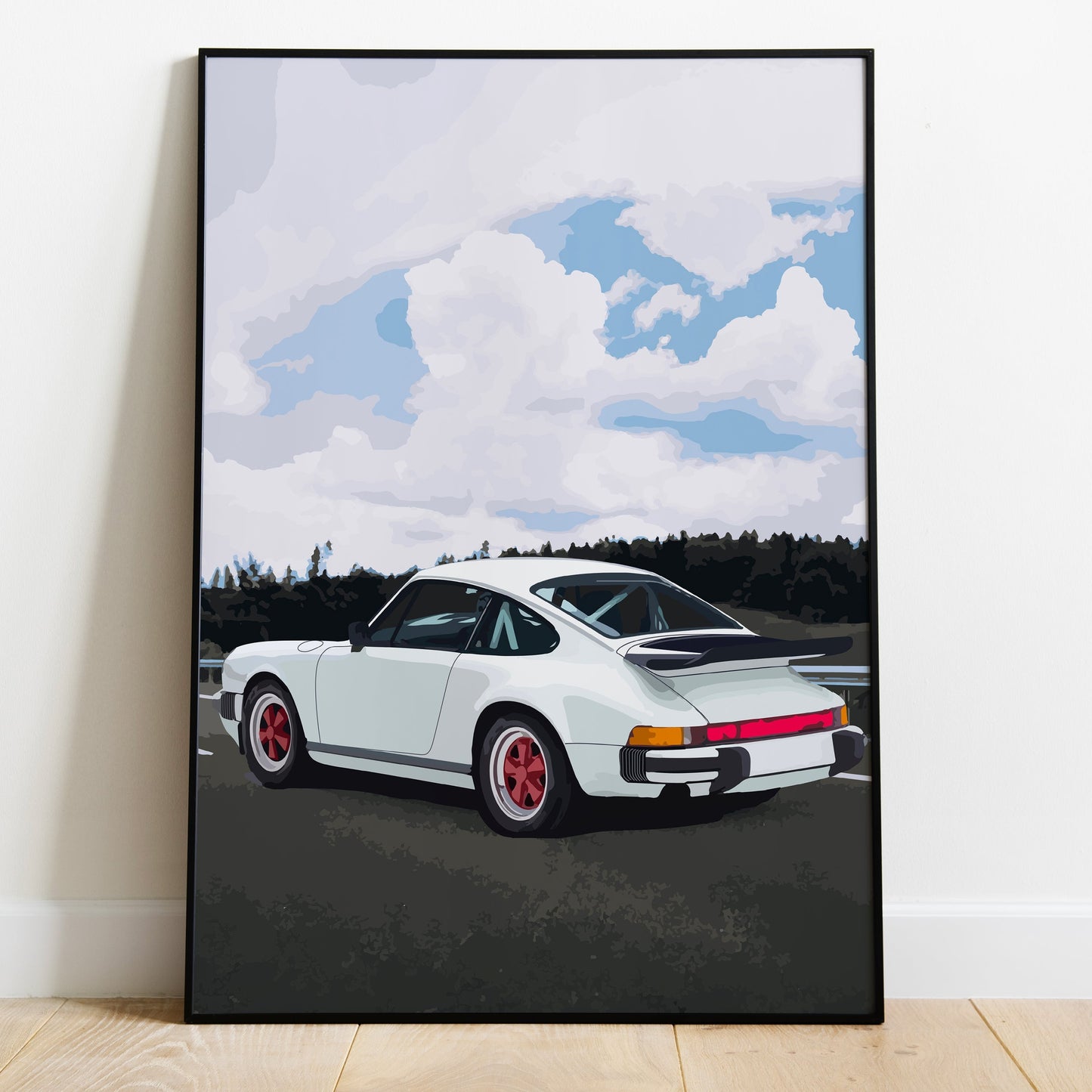 Affiche Porsche 911 blanche vintage